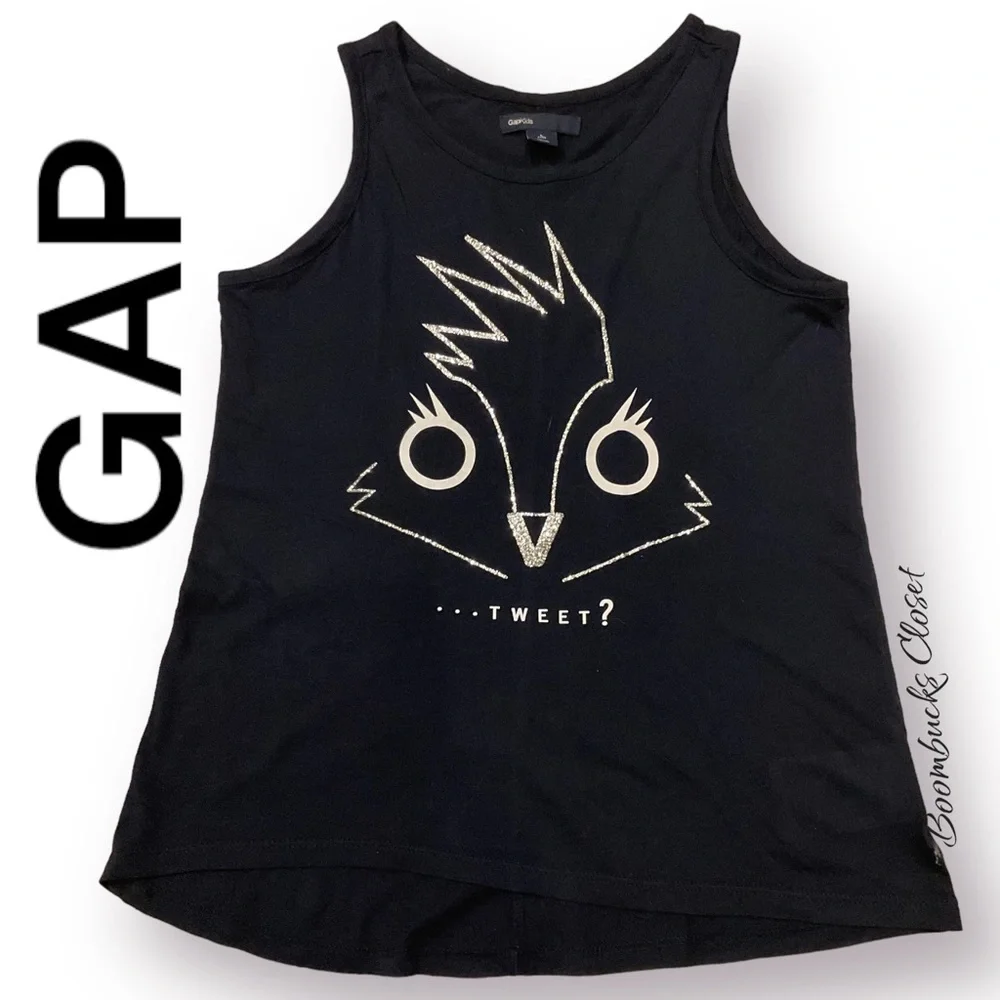 Lot of 2 Gap, Justice T shirt and tank Top Sparkly Black & Dark Blue Size 10